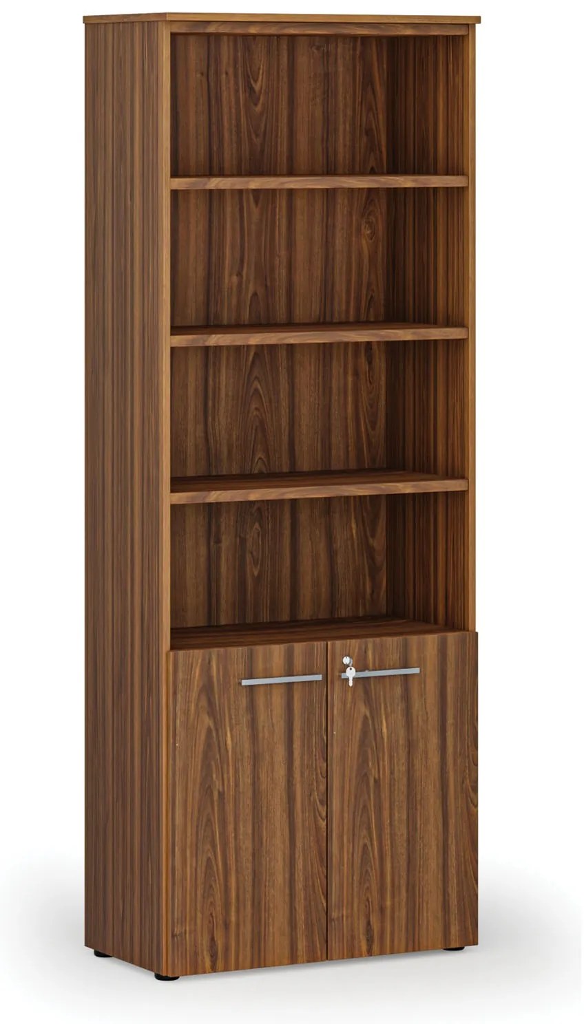 Kombinovaná kancelárska skriňa PRIMO WOOD, dvere na 2 poschodia, 800 x 420 x 2128 mm, orech