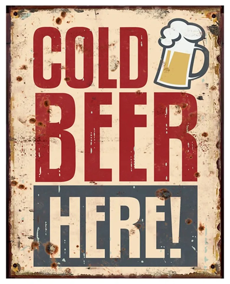 Béžová nástenná kovová ceduľa Beer - 20*1*25 cm