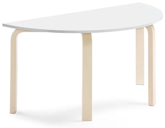 Stôl ELTON, polkruh, 1200x600x590 mm, laminát - biela, breza