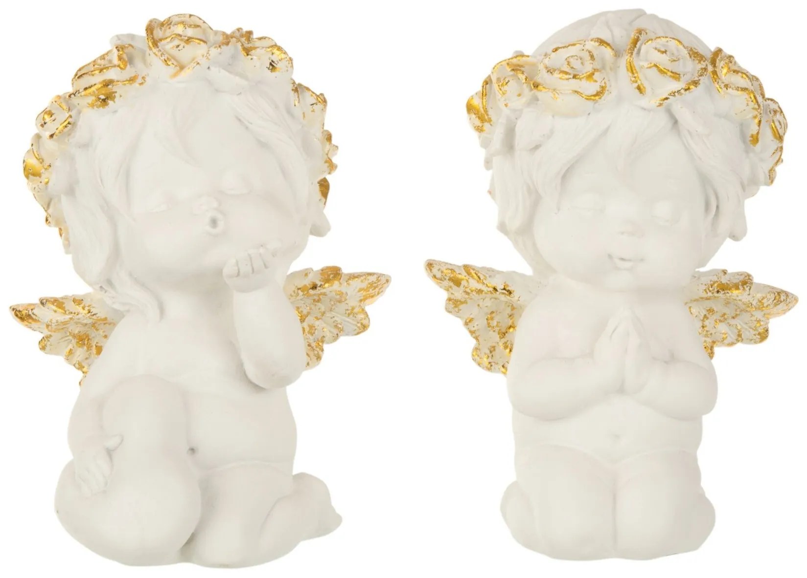 Sada 2ks bielych anjelov s patinou - 15*11*37cm