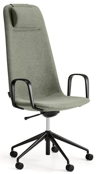 Stolička LANGLEY, vysoký sedák, s kolieskami a podrúčkami, čierna/zelenošedá