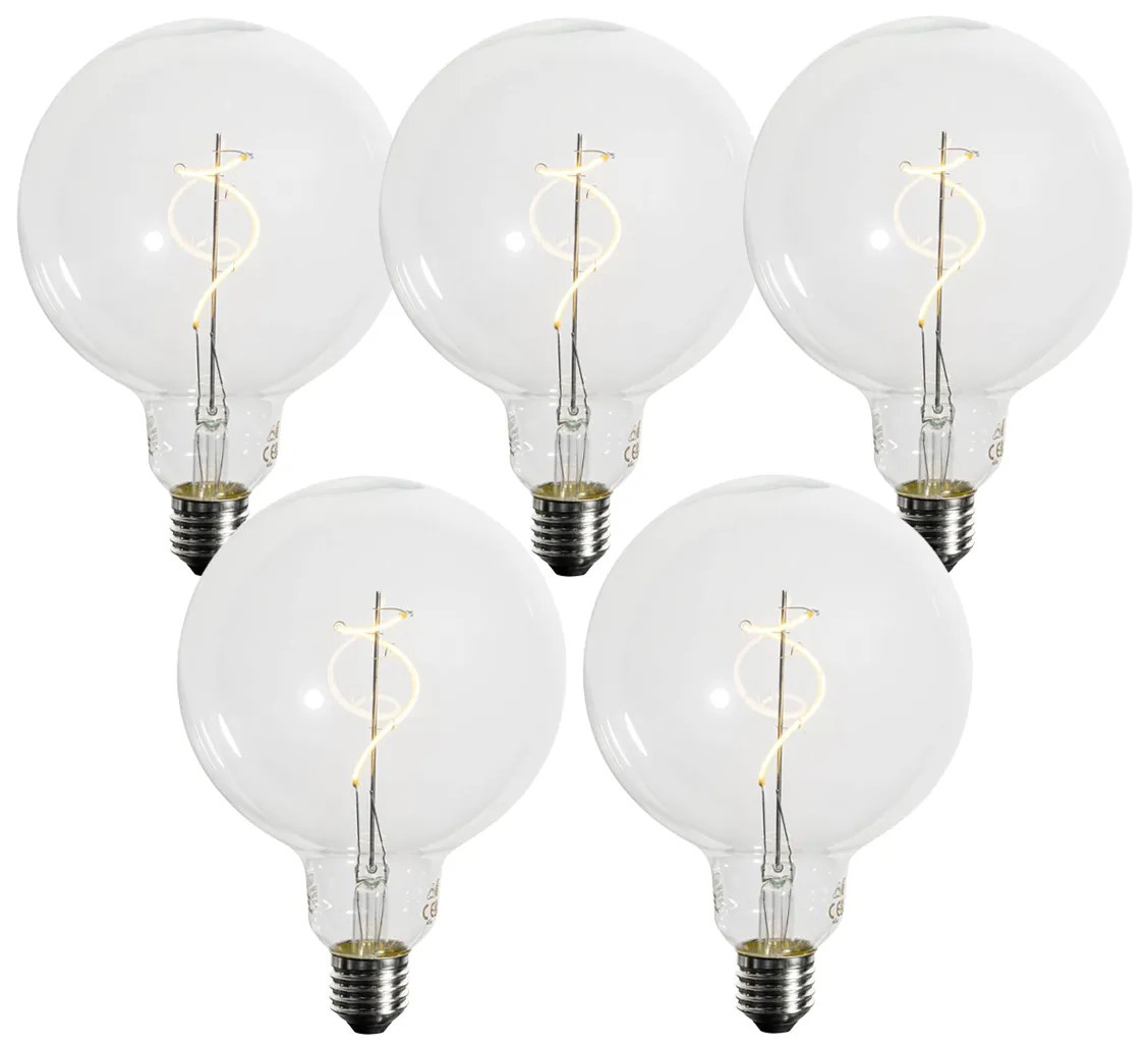 Sada 5 stmievateľných LED žiaroviek E27 so špirálovým vláknom G125 4W 270 lm 2700K
