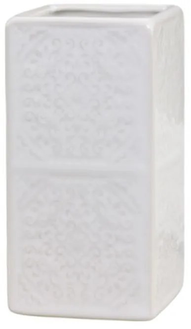Biely porcelánový držiak na kefky s ornamentmi - 7*7*12 cm