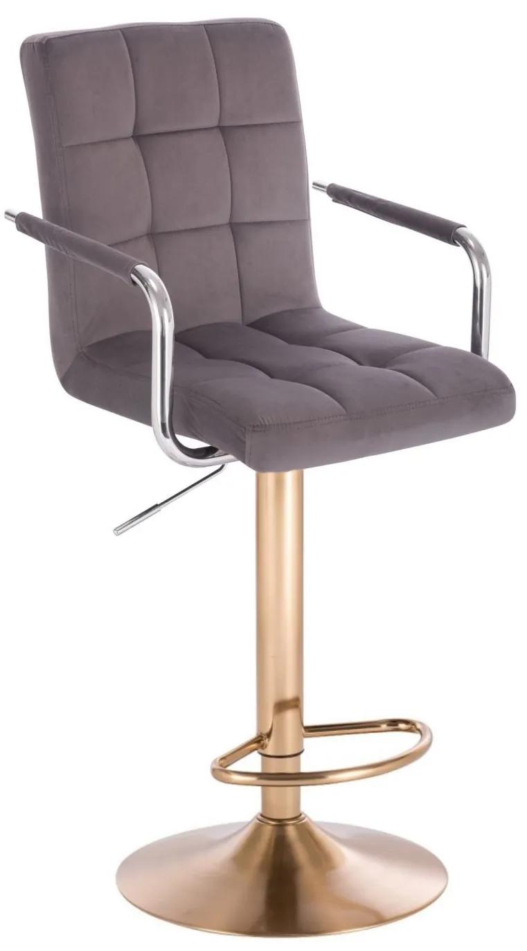 LuxuryForm DESIGN Barová stolička VERONA VELUR na zlatom tanieri - tmavo šedá