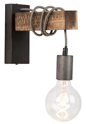 Priemyselná nástenná lampa čierna s drevom - Gallow