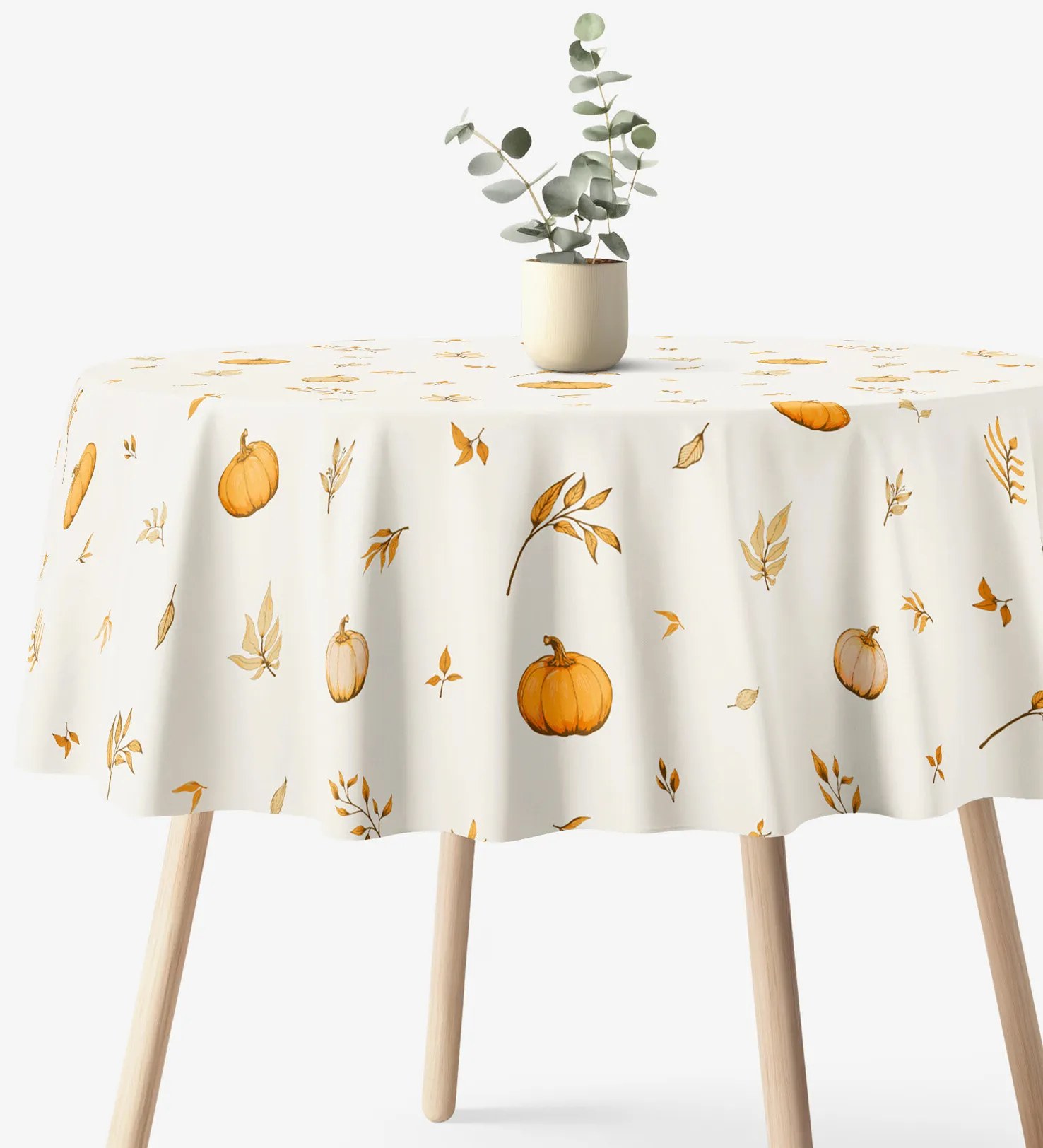 Goldea okrúhly obrus 100% bavlnené plátno - jesenné tekvice a lístky Ø 100 cm