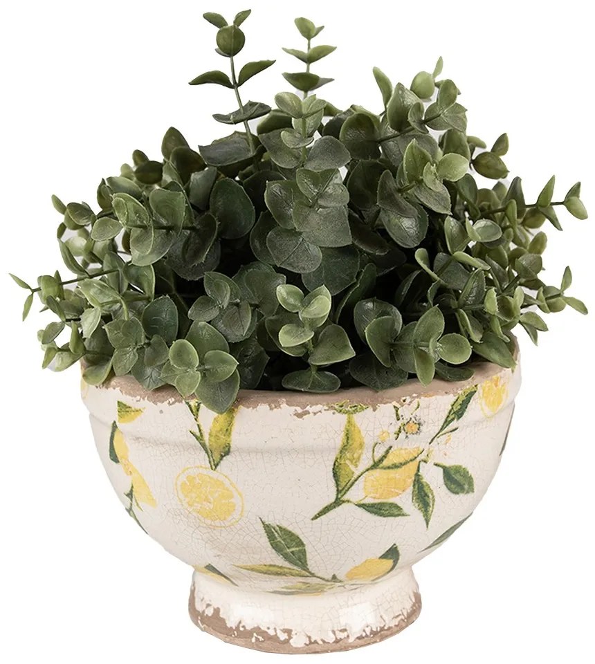 Béžový keramický obal na kvetináč s citrónmi Lemonio S - Ø17*11 cm