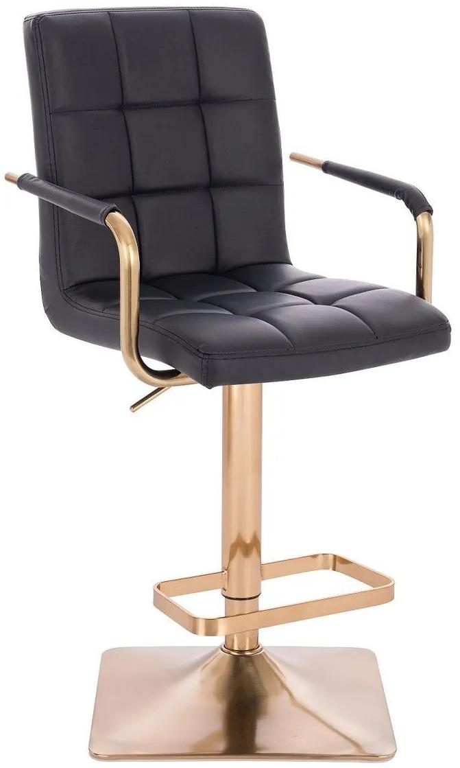 LuxuryForm DESIGN Barová stolička VERONA GOLD na zlatej hranatej základni - čierna