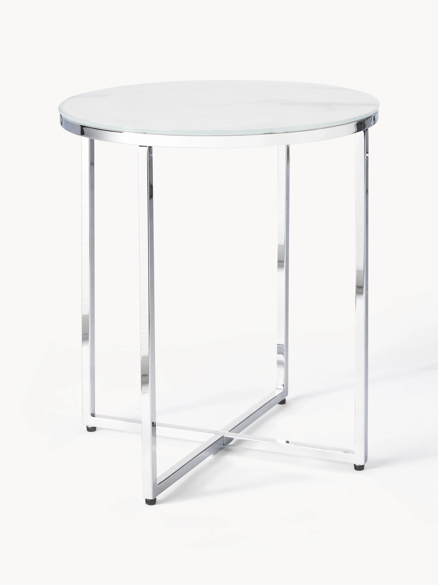 Okrúhly pomocný stolík so sklenenou doskou v mramorovom vzhľade Antigua