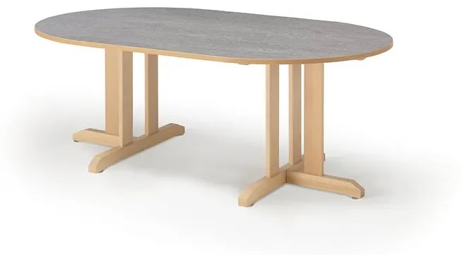 Stôl KUPOL, oválny, 1500x800x600 mm, linoleum - šedá, breza