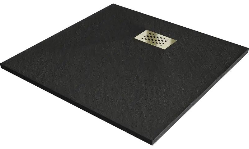 Mexen Hugo, štvorcová sprchová vanička SMC 90 x 90 cm, čierna, zlatá krytka, 42709090-G