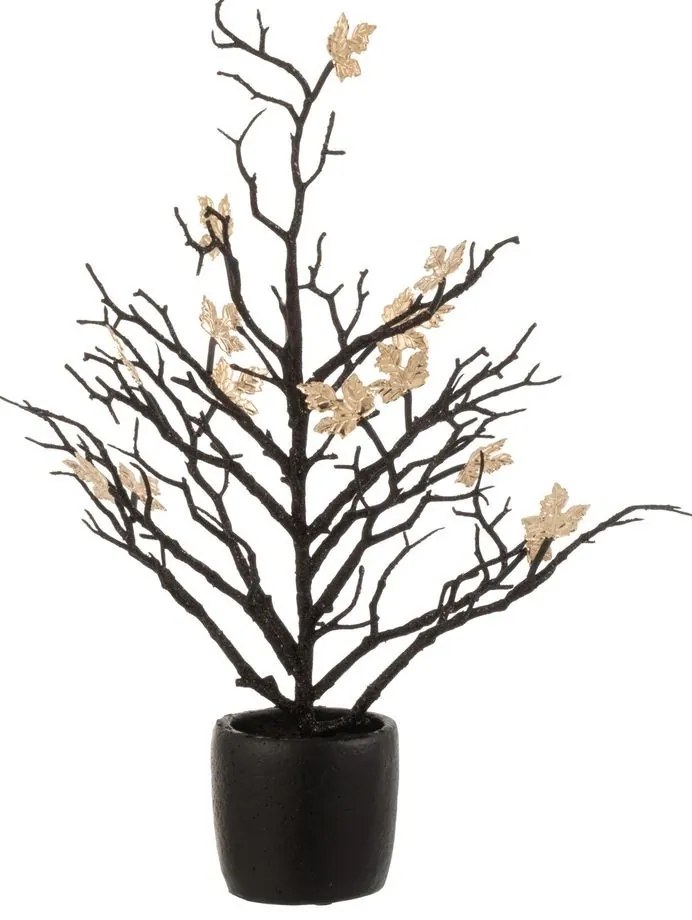 Čierny dekoračný stromček so zlatými lístkami - 15*15*44 cm