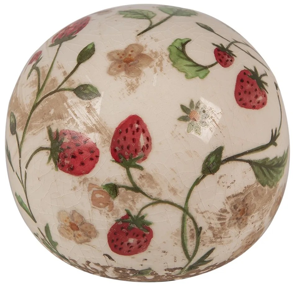 Béžová antik dekorácia gule s jahôdkami Wild Strawberries - Ø 10*10 cm