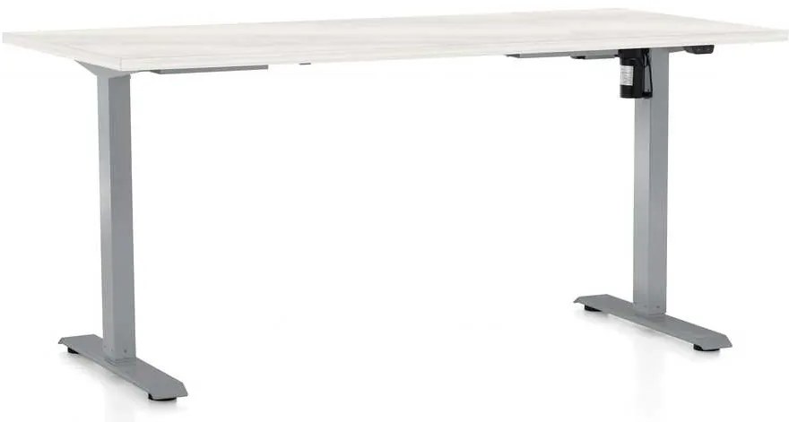 Výškovo nastaviteľný stôl OfficeTech A, 160 x 80 cm, sivá podnož, biely jaseň