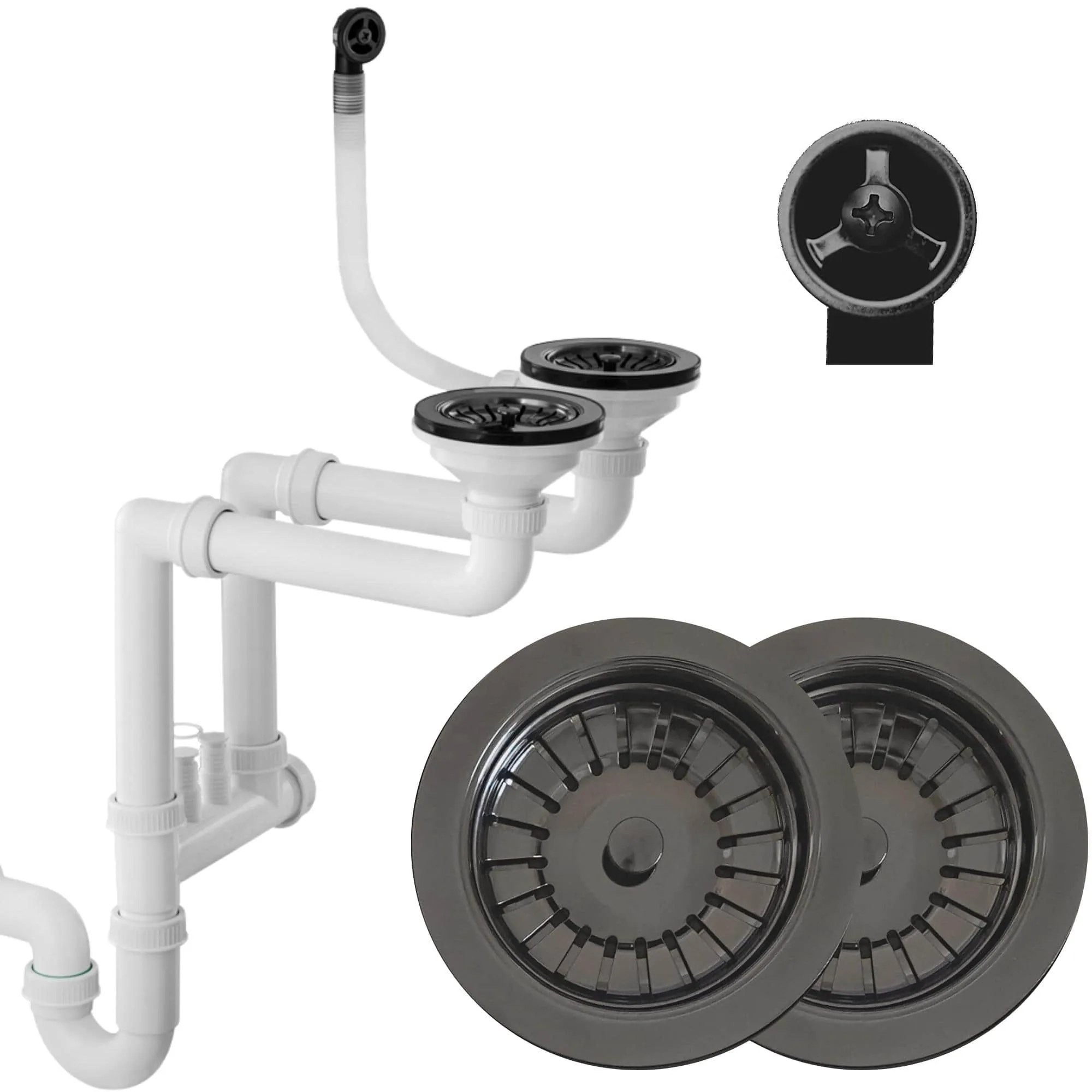 Gamma Gamma, 2-komorový manuálny sifón pre granitové drezy, grafitová, GMA-1M22BK