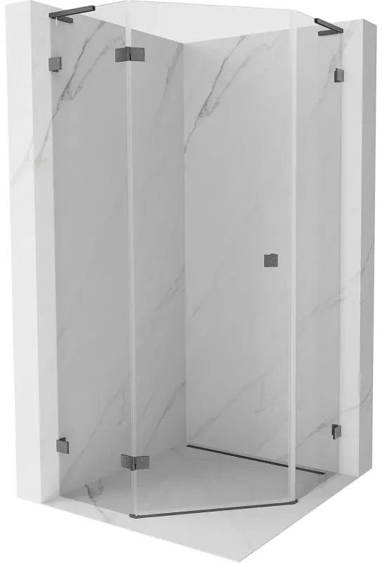 Mexen Lunar, L päťuholníkový sprchový kút naklápací doľava 100x100 cm priehľadný, profil grafit brúsený, 831L-100L-100P-66-00-L