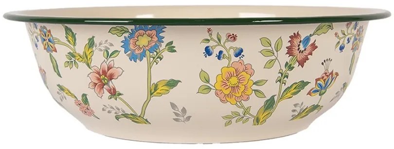 Béžová dekoračná smaltovaná misa s kvetmi Vintage - Ø 30*9 cm / 3000 ml