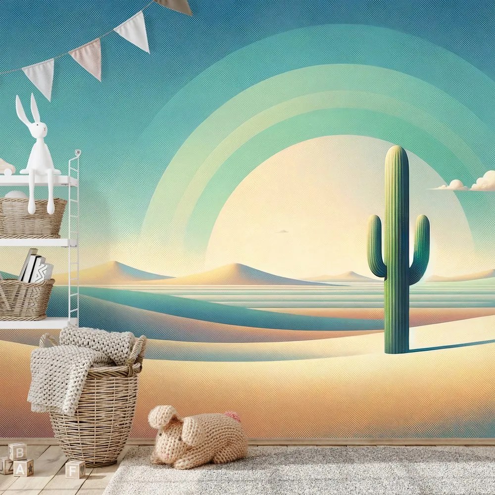 Samolepiaca tapeta pastelová púšť s kaktusom