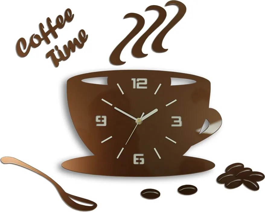 Moderné nástenné hodiny COFFE TIME 3D COPPER copper