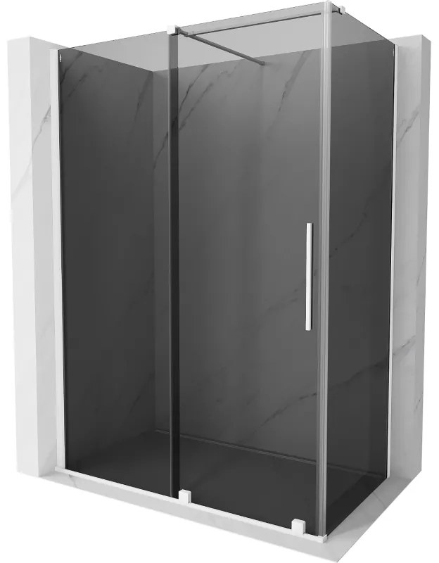 Mexen Velar, sprchový kút s posuvnými dverami 130 x 75 cm, 8mm šedé sklo, biela matná, 871-130-075-41-20