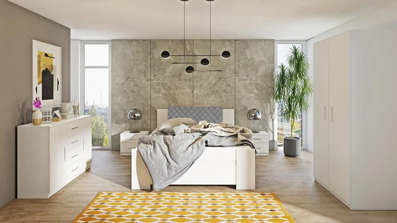 Spálňa Kler XI, Farby: biela / biela + ekokoža Soft Pik 029 Mirjan24 5902928153088