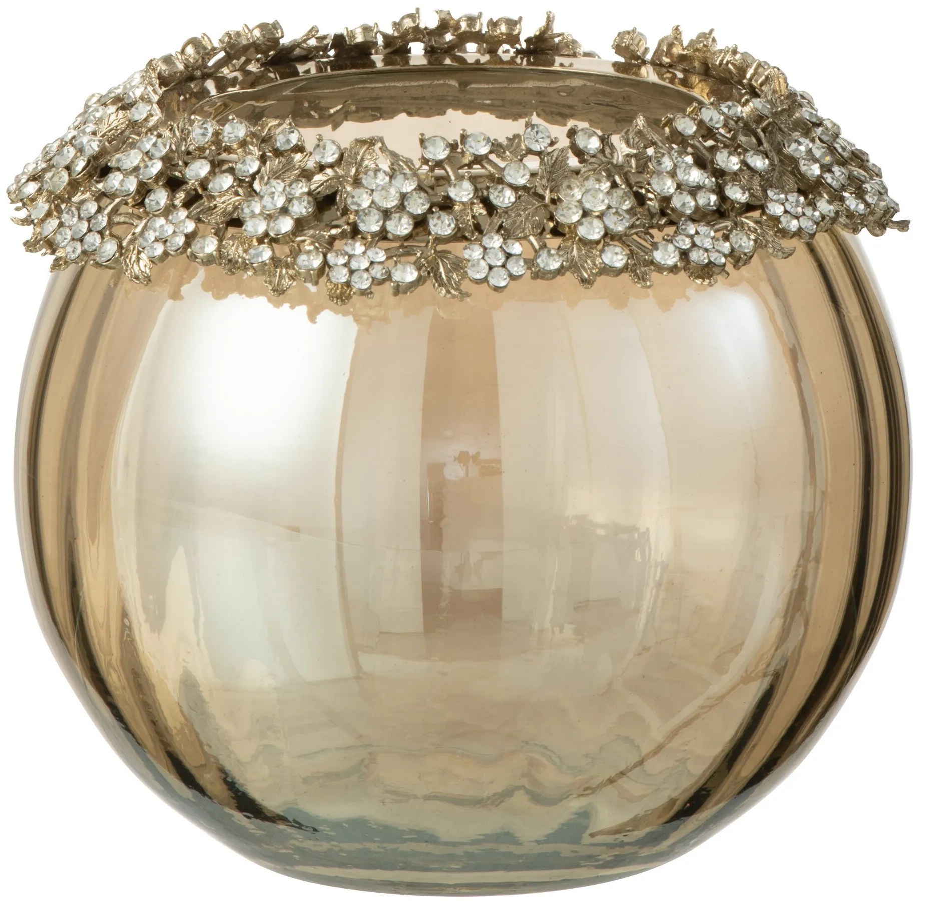 Zlatý svietnik na čajovú sviečku so zdobením a kamienky Volve L - Ø 14*14cm