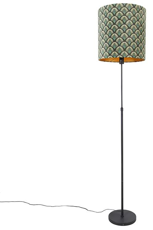 Stojaca lampa čierna tienidlo s motívom páva 40 cm nastaviteľná - Parte