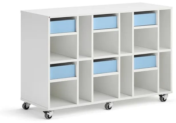 Úložná skriňa CASPER, 6 zásuviek, 12 priehradiek, biela, modrá
