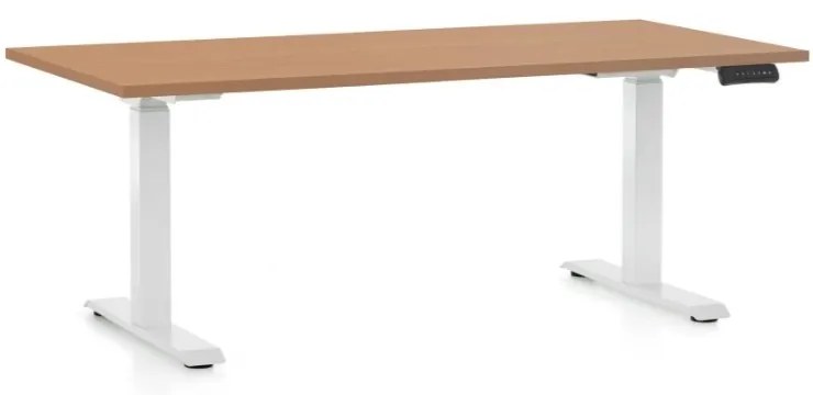 Výškovo nastaviteľný stôl OfficeTech C, 160 x 80 cm, biela podnož, buk