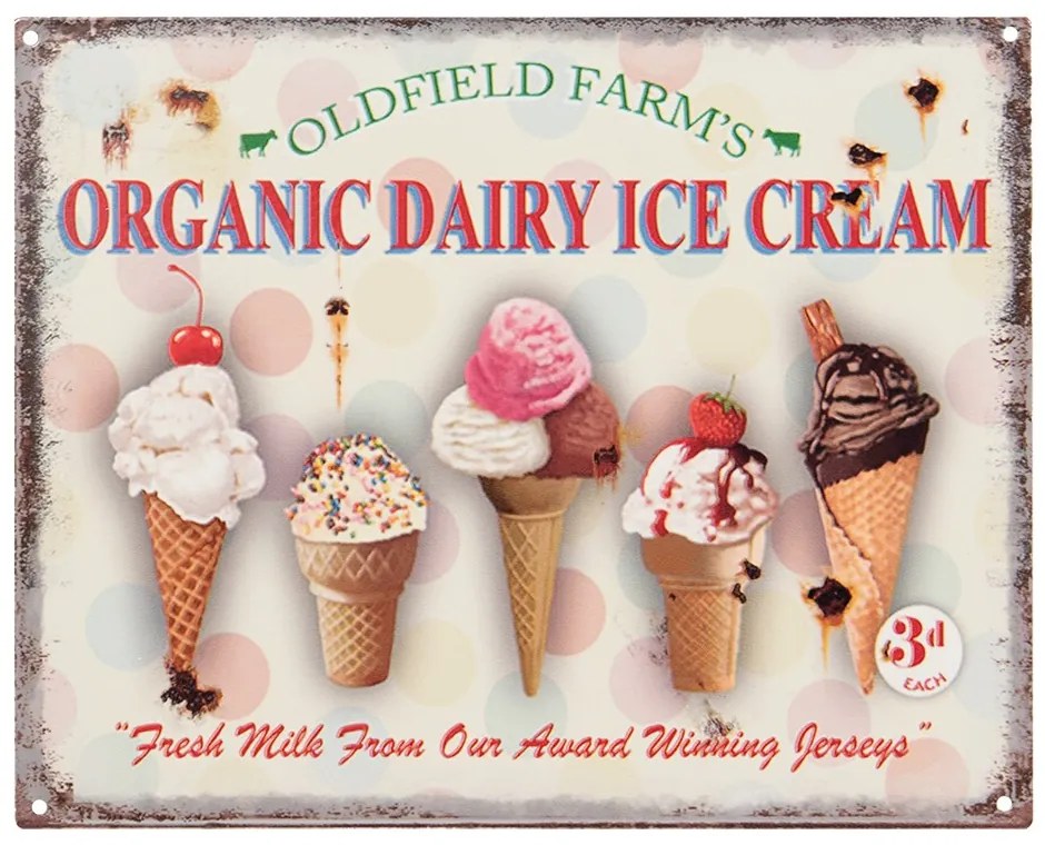 Farebná nástenná kovová ceduľa so zmrzlinkami Ice Cream - 25*1*20 cm