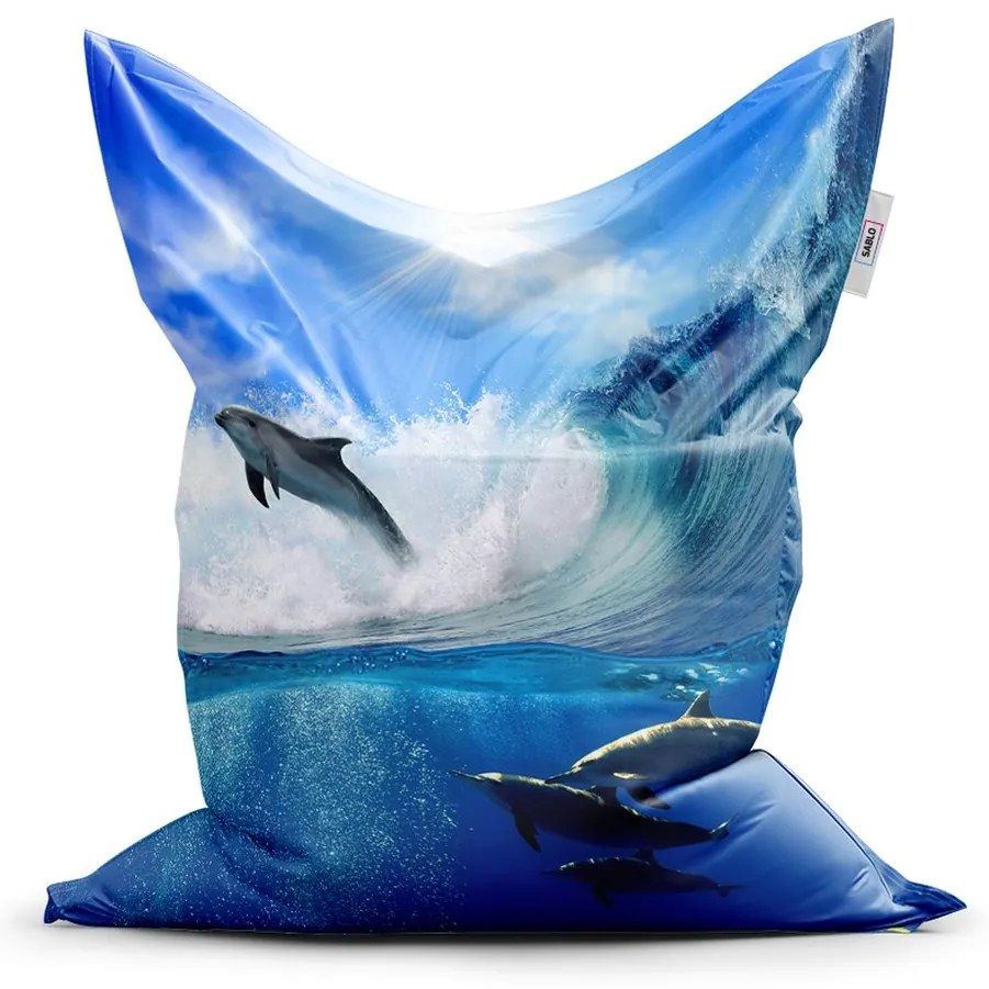 Sedací vak Classic delfíny vo vlnách, modrá