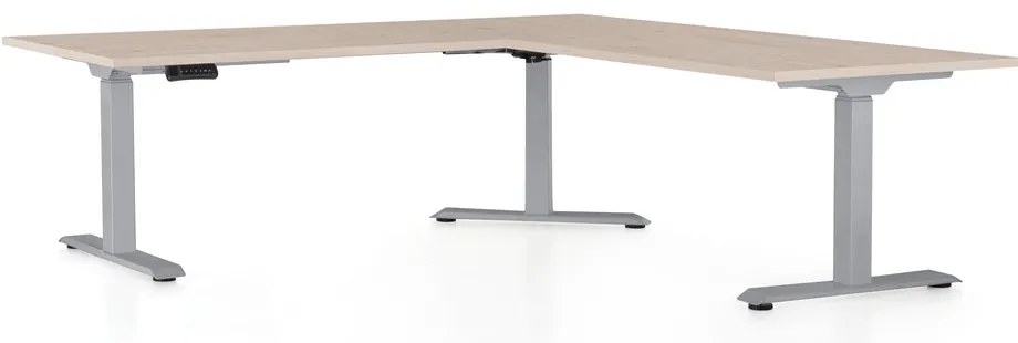 Výškovo nastaviteľný stôl OfficeTech Angle, 180 x 200 cm, sivá podnož, dub