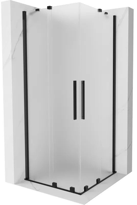 Mexen Velar Duo, sprchový kút s posuvnými dverami 90 x 90 cm, 8mm sklo námraza, čierna matná, 871-090-090-32-70