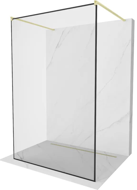 Mexen Kioto, sprchová zástena Walk-In 120 x 200 cm, 8mm sklo čierny vzor, zlatý matný profil, 800-120-002-55-70
