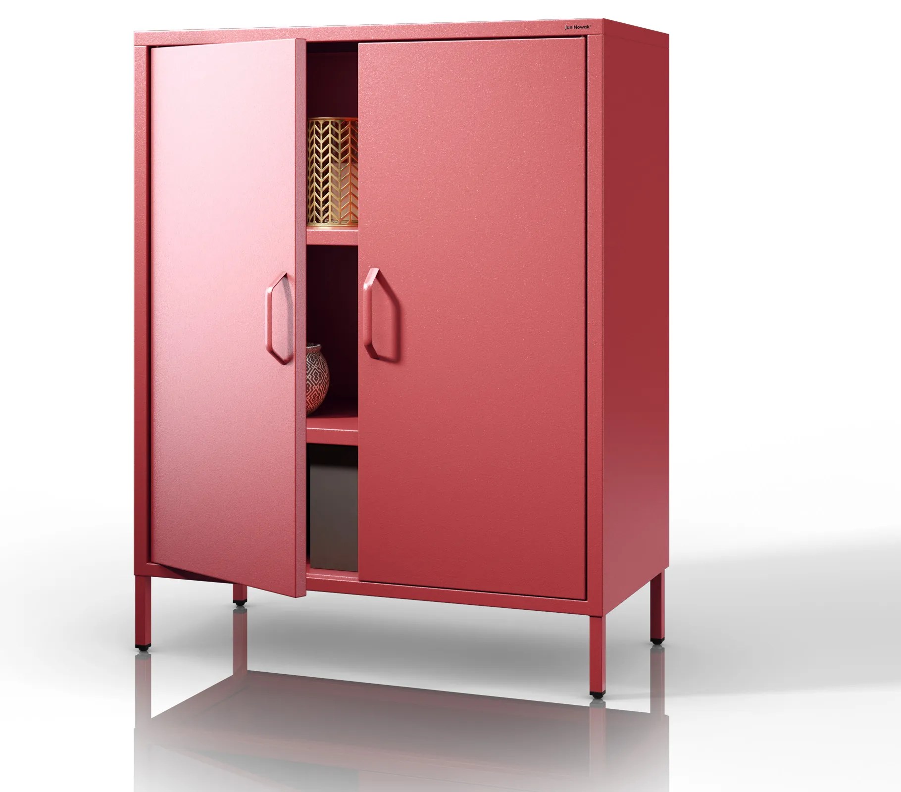 Skrinka do obývačky s policami VITO, 800 x 1015 x 400 mm, Modern: červená farba