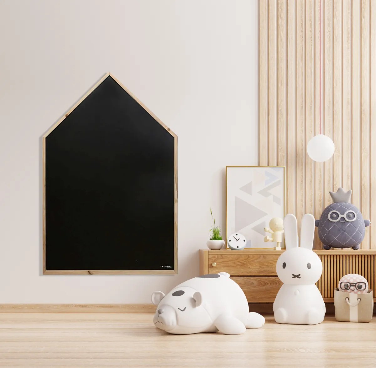 Toptabule.sk Kriedová tabuľa Domček v prírodnom drevenom ráme + 7 farieb rámu