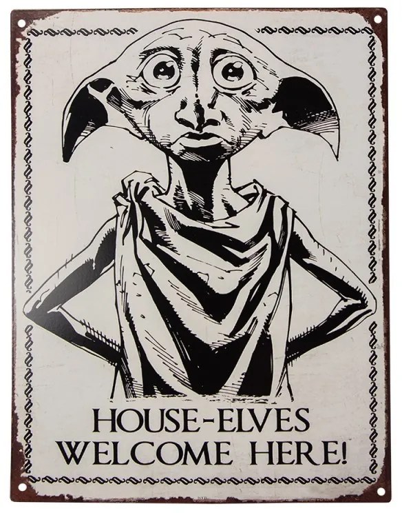 Béžová nástenná kovová ceduľa Elf Dobby - 25*1*33 cm