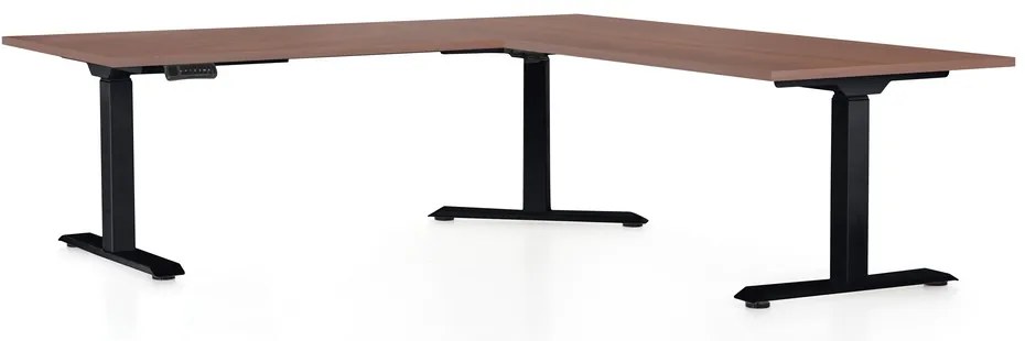 Výškovo nastaviteľný stôl OfficeTech Angle, 180 x 200 cm, čierna podnož, orech