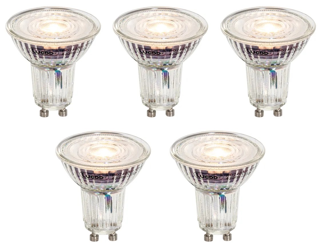 Sada 5 stmievateľných LED žiaroviek GU10 50 mm číra 4,9 W 430 lm 2700 K