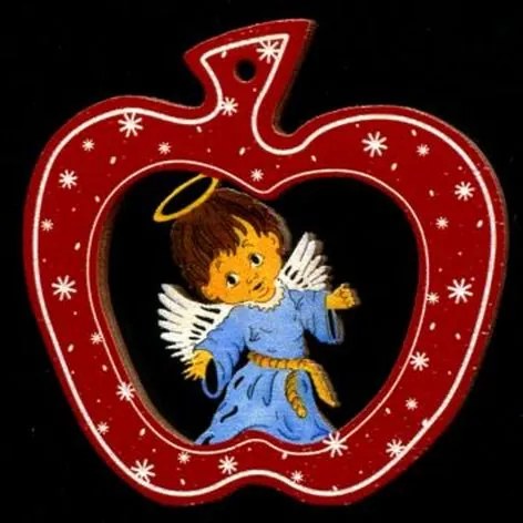 AMADEA Drevená ozdoba farebná jablko s anjelom 6 cm