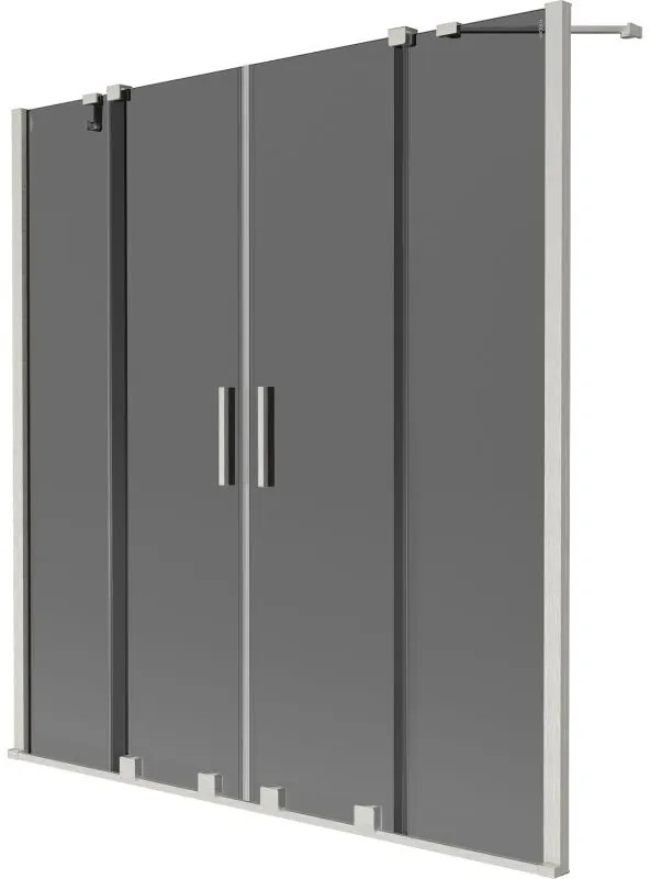 Mexen Velar Duo, 2-krídlová posuvná vaňová zástena 150 x 150 cm, 8mm šedé sklo, brúsená oceľ, 896-150-000-42-97