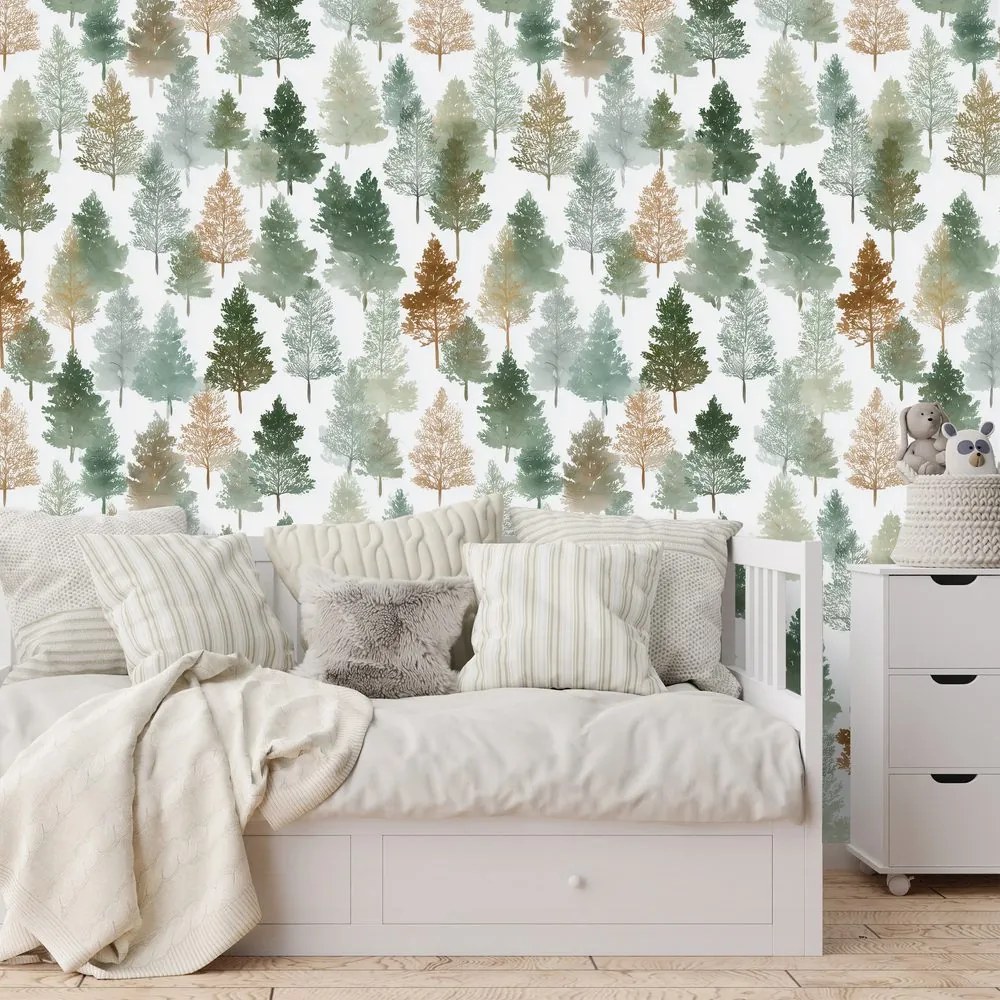 Samolepiaca tapeta pestrofarebné lesné stromy