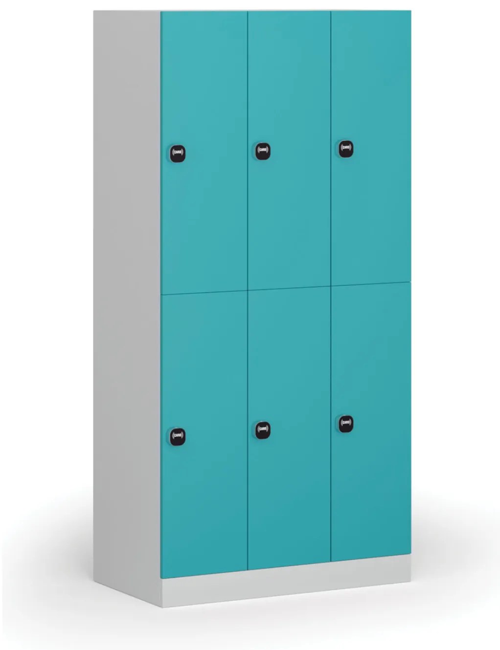 Šatníková skrinka S1 s úložnými boxmi, 6 boxov, 1850 x 900 x 500 mm, zámok s čítačkou RFID kariet, zelené dvere