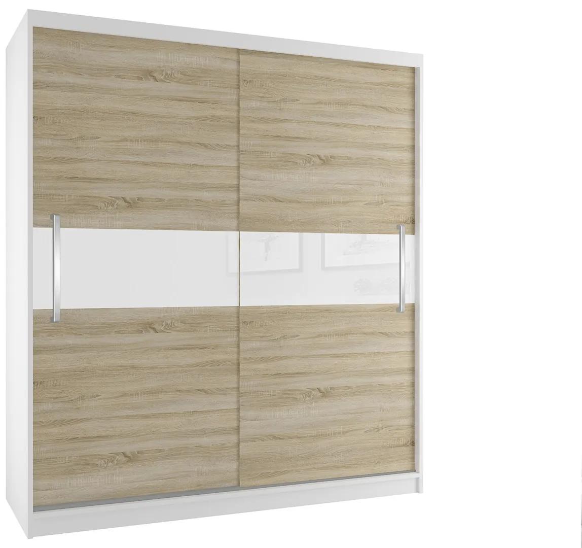 Šatníková skriňa 133 cm Belini biely mat / dub sonoma s posunými dverami SI SZP2/2/W/DS/W/UU