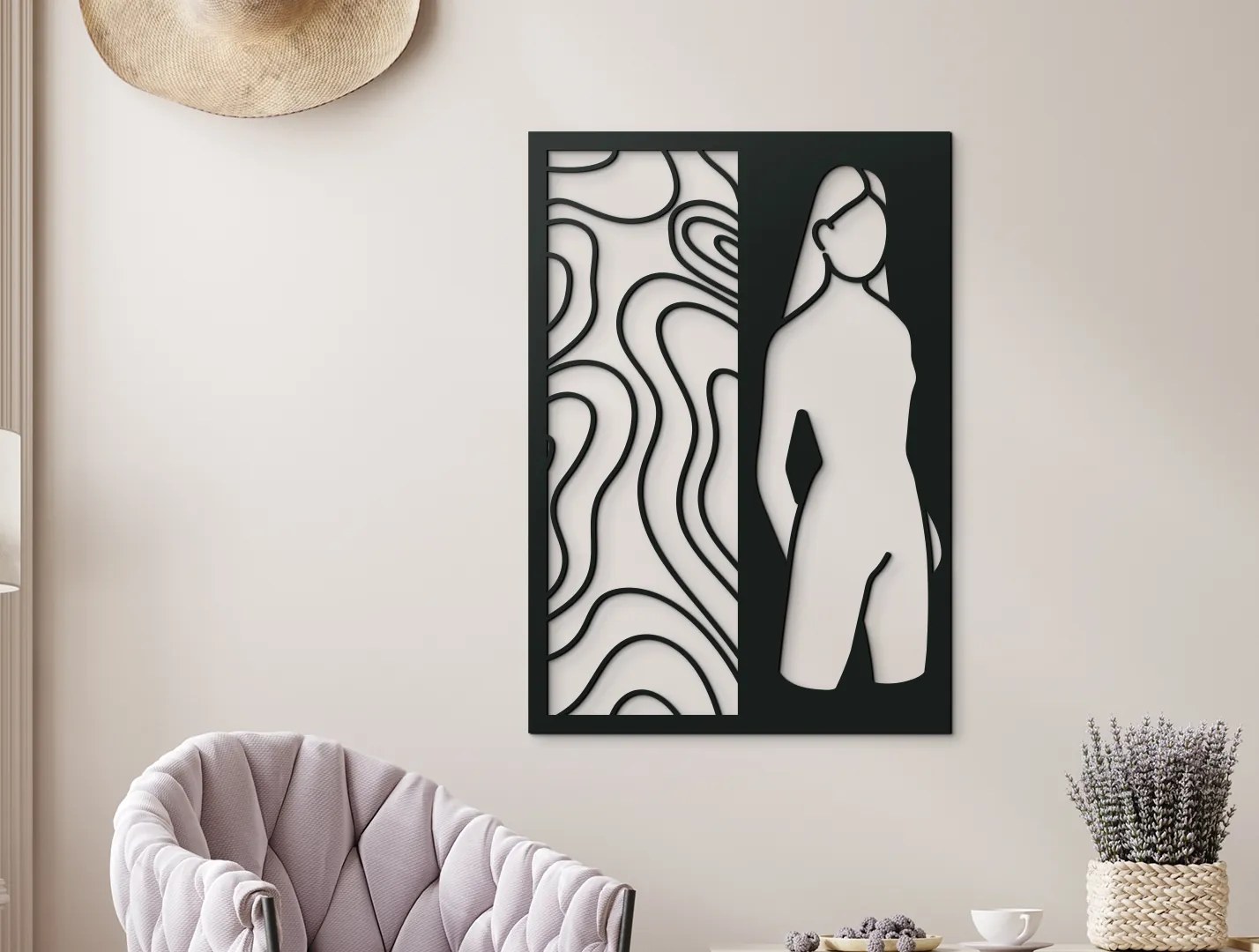 drevko Drevený obraz na stenu Postava ženy Rozmer obrazu: 44,5 x 31 cm, Farba dekorácie: Čierna