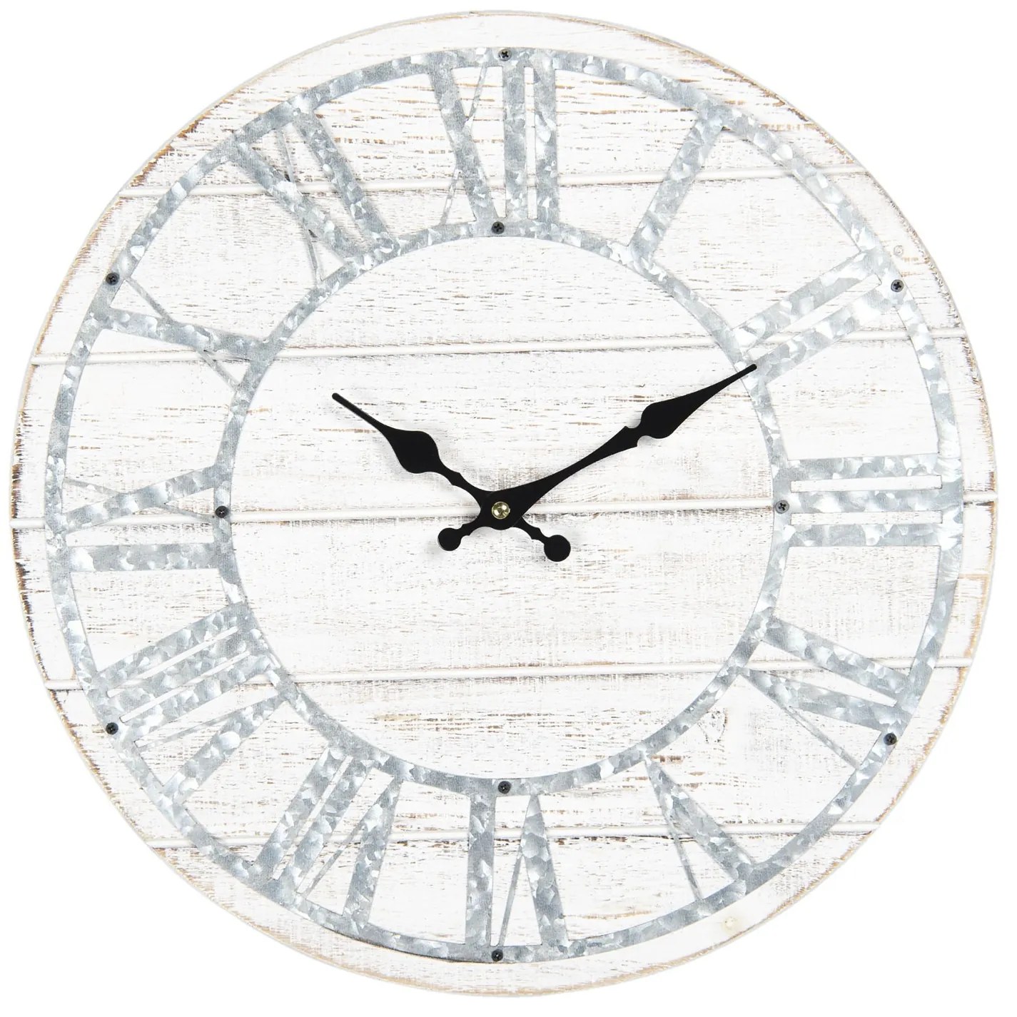 Biele drevené nástenné hodiny s patinou - Ø 40 * 4 cm