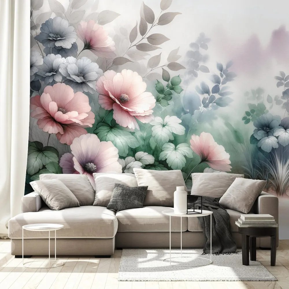 Samolepiaca tapeta akvarelové pastelové kvety