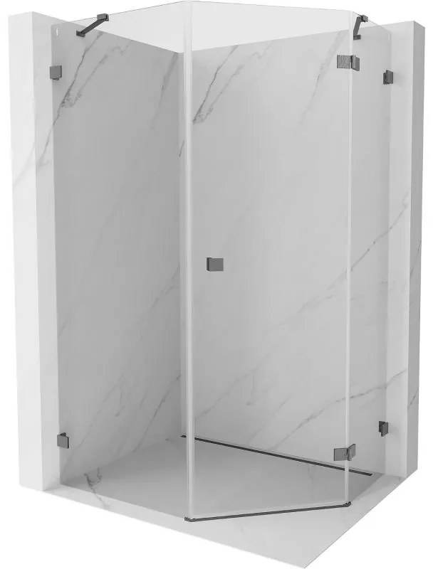 Mexen Lunar, päťuholníkový sprchový kút naklápací vpravo 80 x 100 cm, 8mm číre sklo, profil grafit brúsený, 831-080P-100L-66-00-P