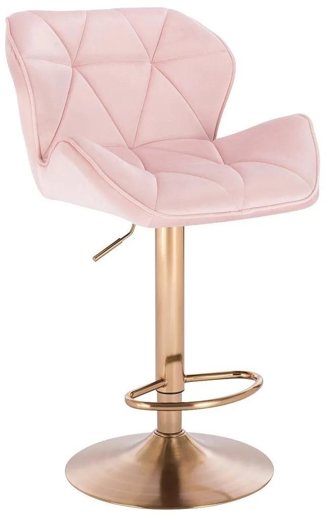 LuxuryForm DESIGN Barová stolička MILANO VELUR na zlatom tanieri - svetlo ružová