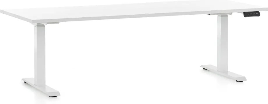 Výškovo nastaviteľný stôl OfficeTech D, 200 x 80 cm, biela podnož, biela
